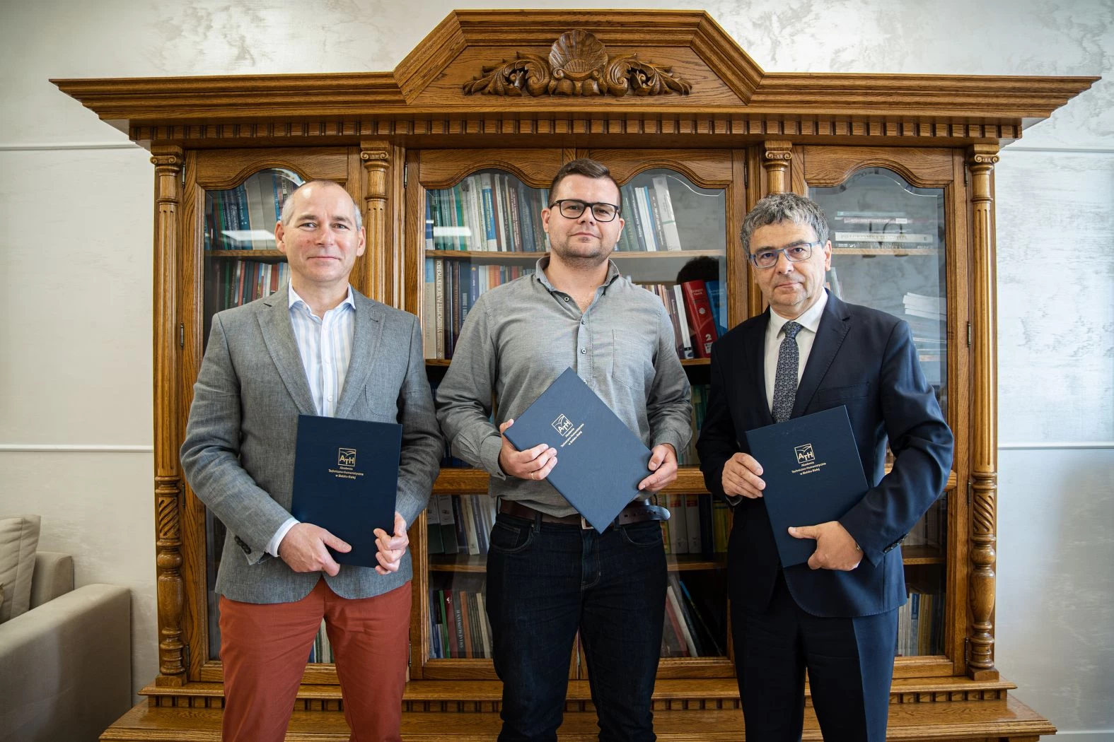 JM Rektor ATH prof. Jacek Nowakowski, prof. Krzysztof Brzozowski,  i Sebastian Snaczke.